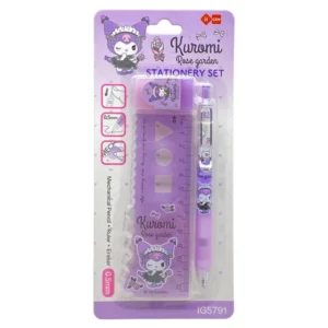 Bút Chì Bấm Kuromi 0.5 mm Kèm Thước Kẻ Và Gôm Tẩy - iiGEN IG5791