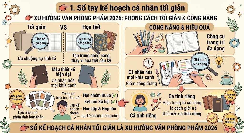 xu hướng văn phòng phẩm 2026 – sổ tay tối giản