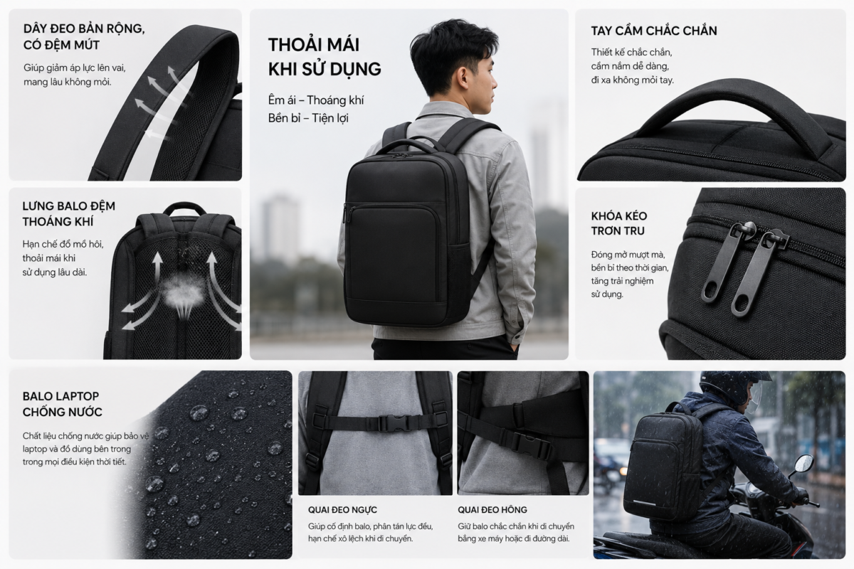 balo laptop chống nước phong cách hiện đại